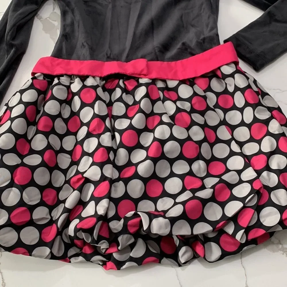 OshKosh B’Gosh | Girls Black Velour Pink Polka Dot Mini Puff Skirt Dress Size 6